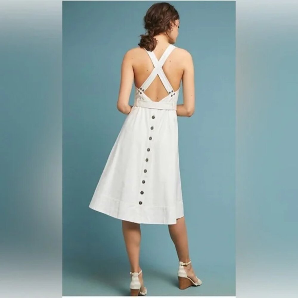 Maeve -Anthropologie Ivory Chino Apron Dress